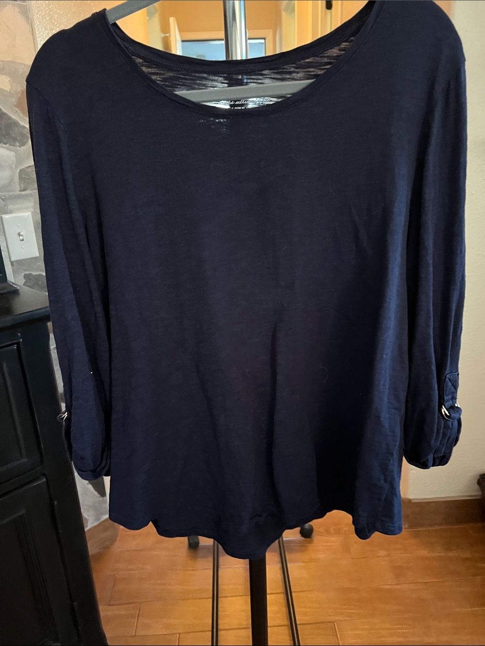 Chico's Navy Long-Sleeve Scoop Neck Top